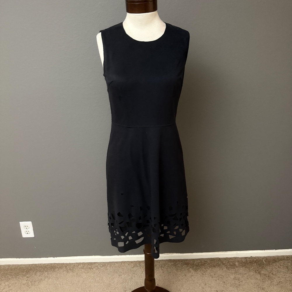 Elie Tahari Ophelia Fit & Flare Laser Cut Out Hem Faux Suede Sheath LBD Sz 4